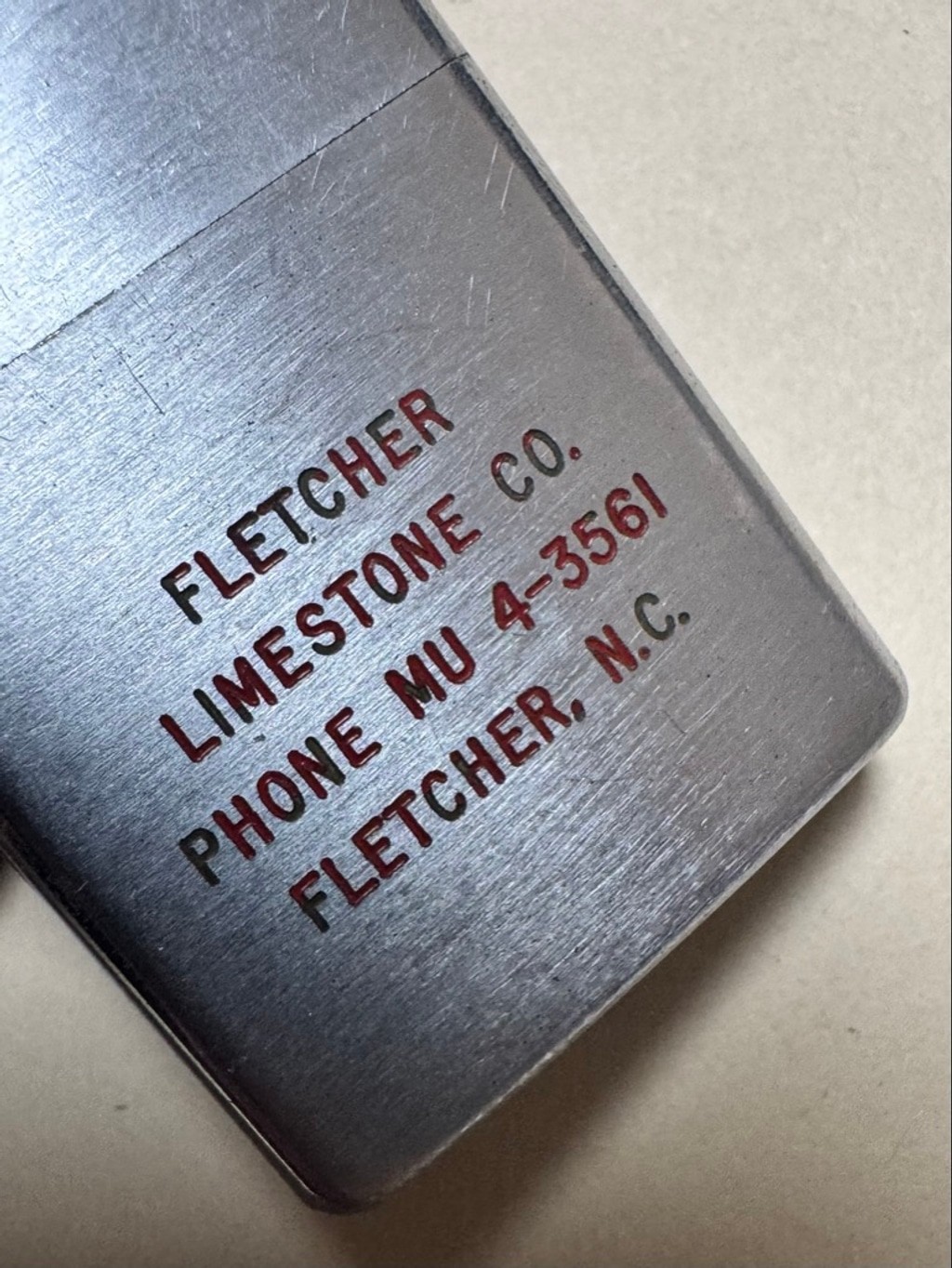 Idealine Silver Advertising Lighter Fletcher Limestone Co. North Carolina NC