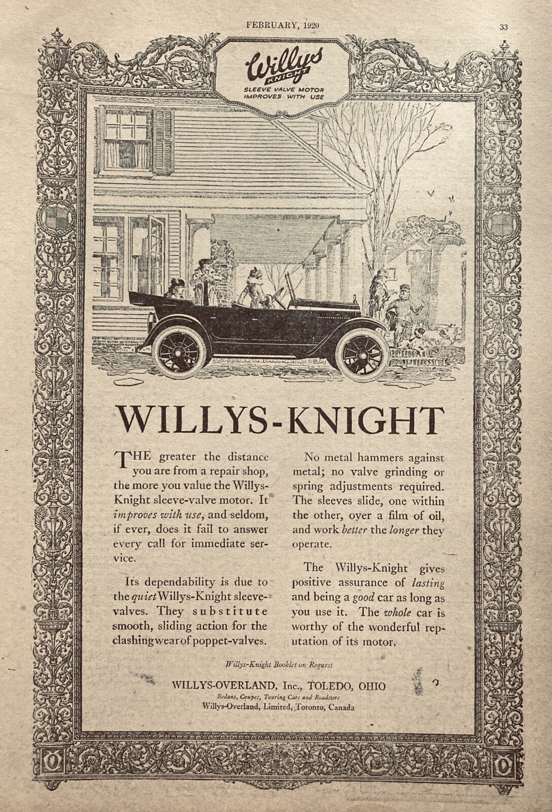 1920 AD.(XF12)~WILLYS-OVERLAND, INC. TOLEDO, OHIO. WILLYS-KNIGHT MOTOR CAR