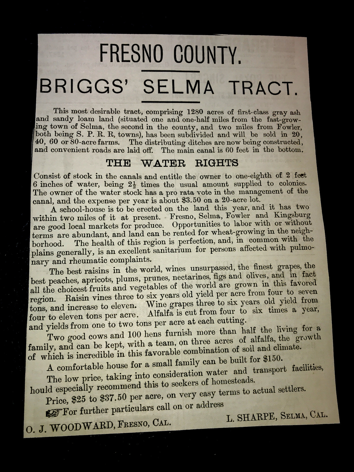 1886 Fresno Co. Briggs Farm Land Advertising Engraving – Selma – California