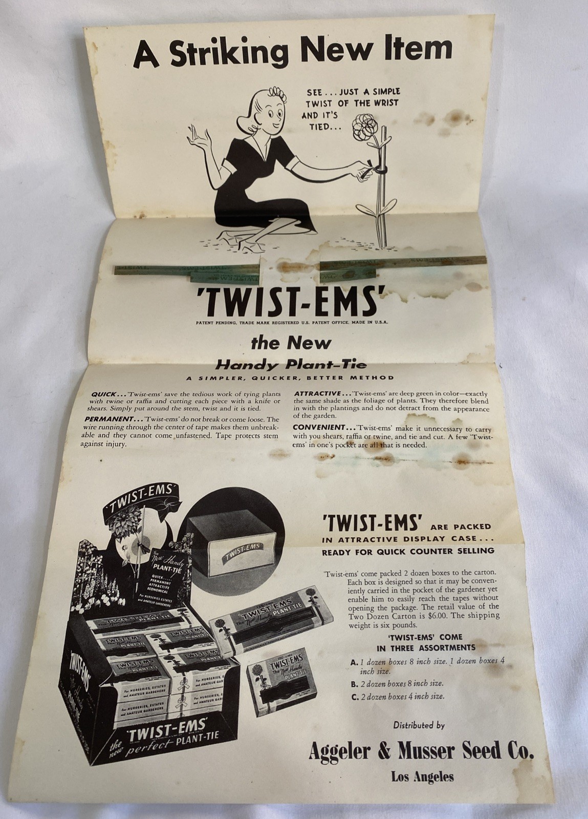 Aggeler Musser Twist-Ems Garden Ties Paper w/Wire Center Advertising Pamphlet US