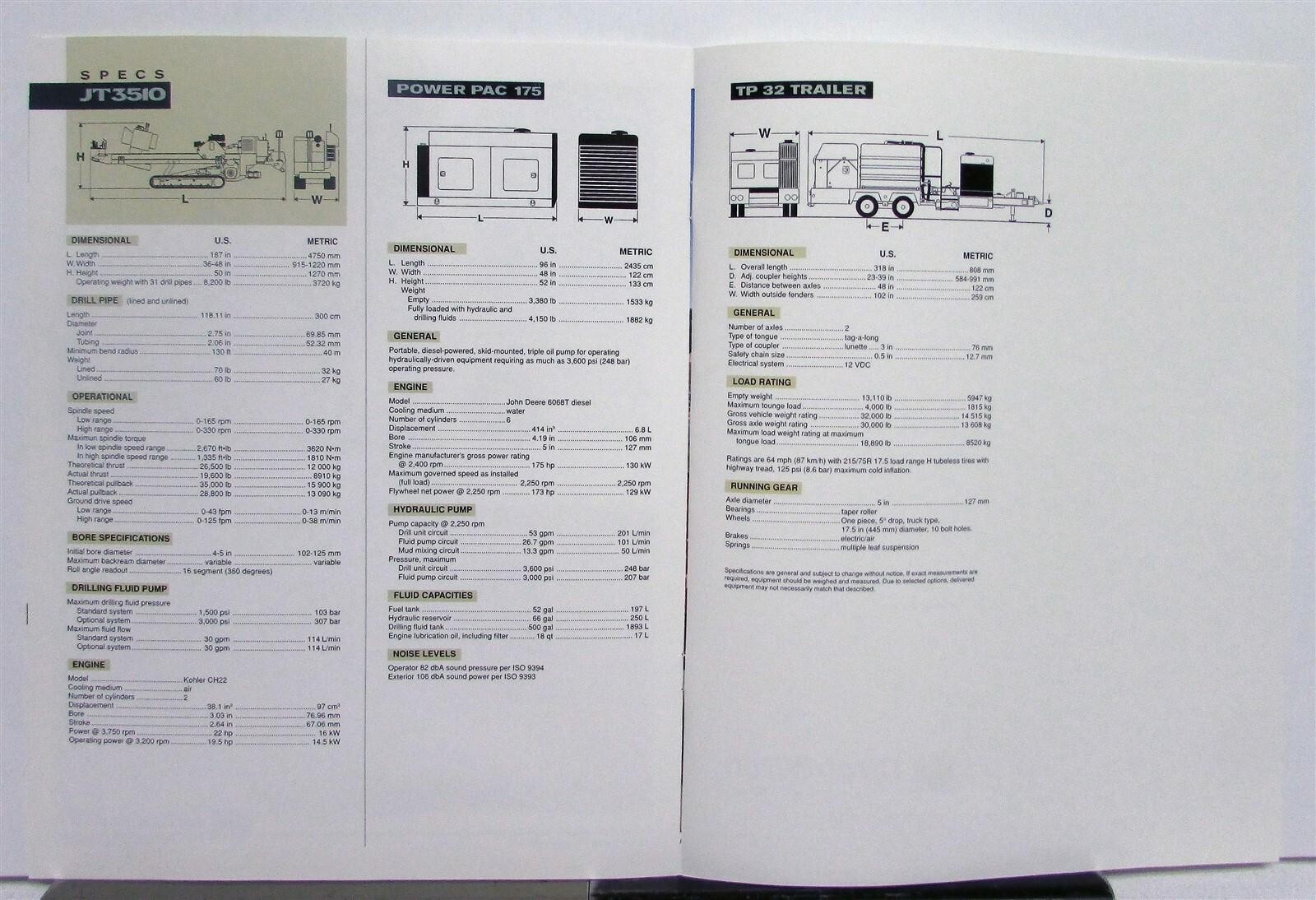 1997 Ditch Witch JT3510 Directional Boring Specs Construction Sales Brochure