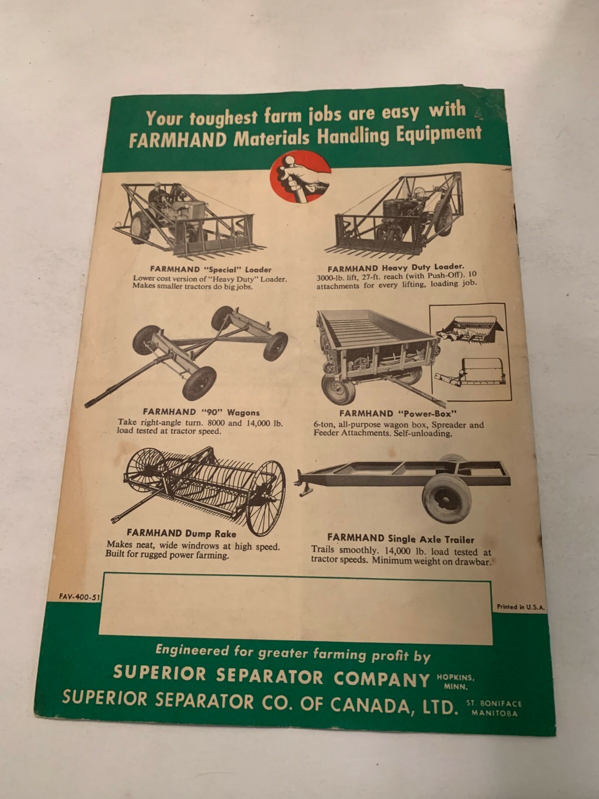 1951 Superior Separator Company Farmland 3 Level Forage Unit Brochure