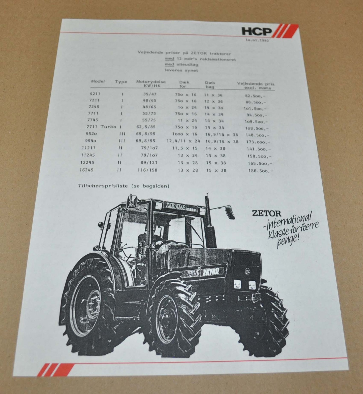 1992 Zetor Range Tractor Specification Brochure Prospekt DK