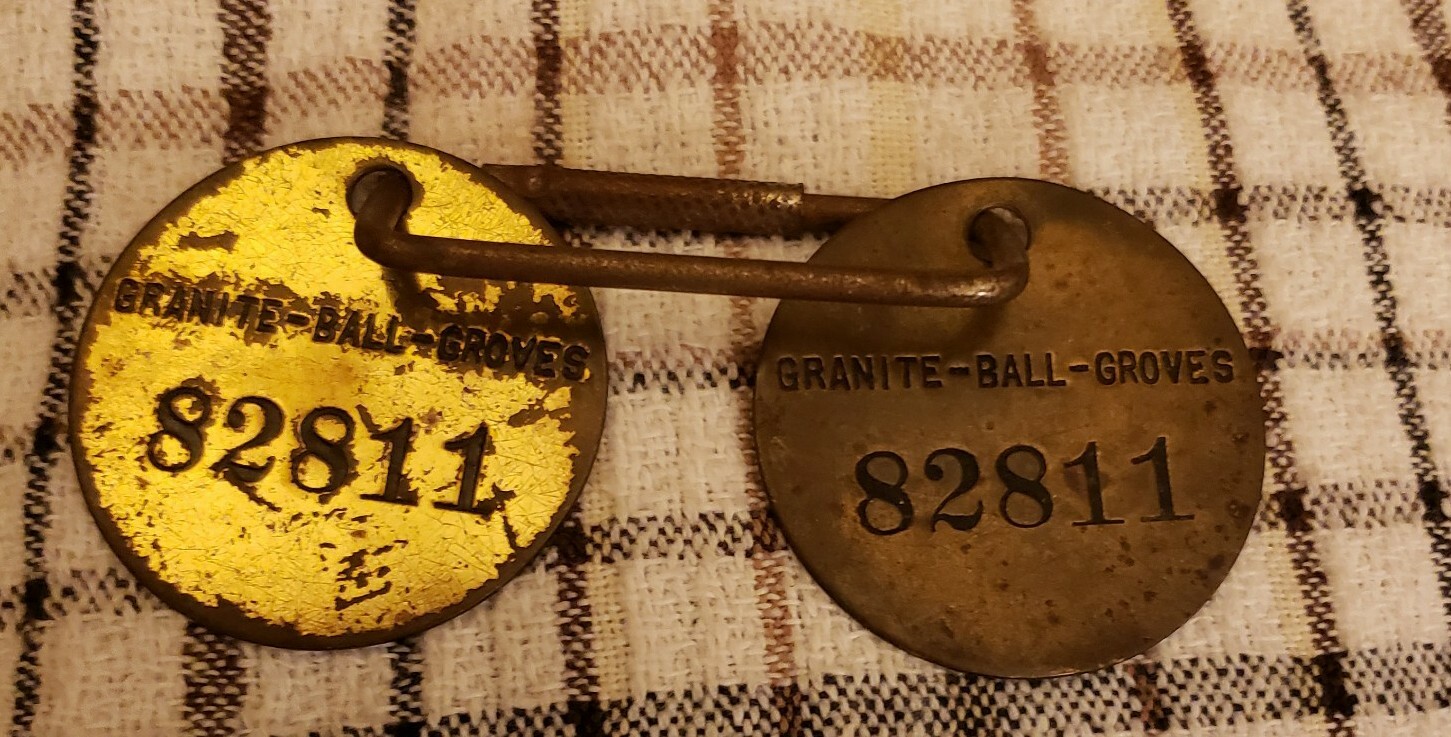 Vintage Brass Grove Tags/round Plate- Granite Ball- Groves