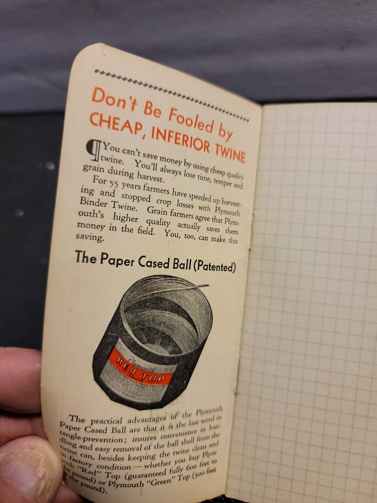1941 – 1942 PLYMOUTH BINDER TWINE Note Pad / Calendar/ Farming
