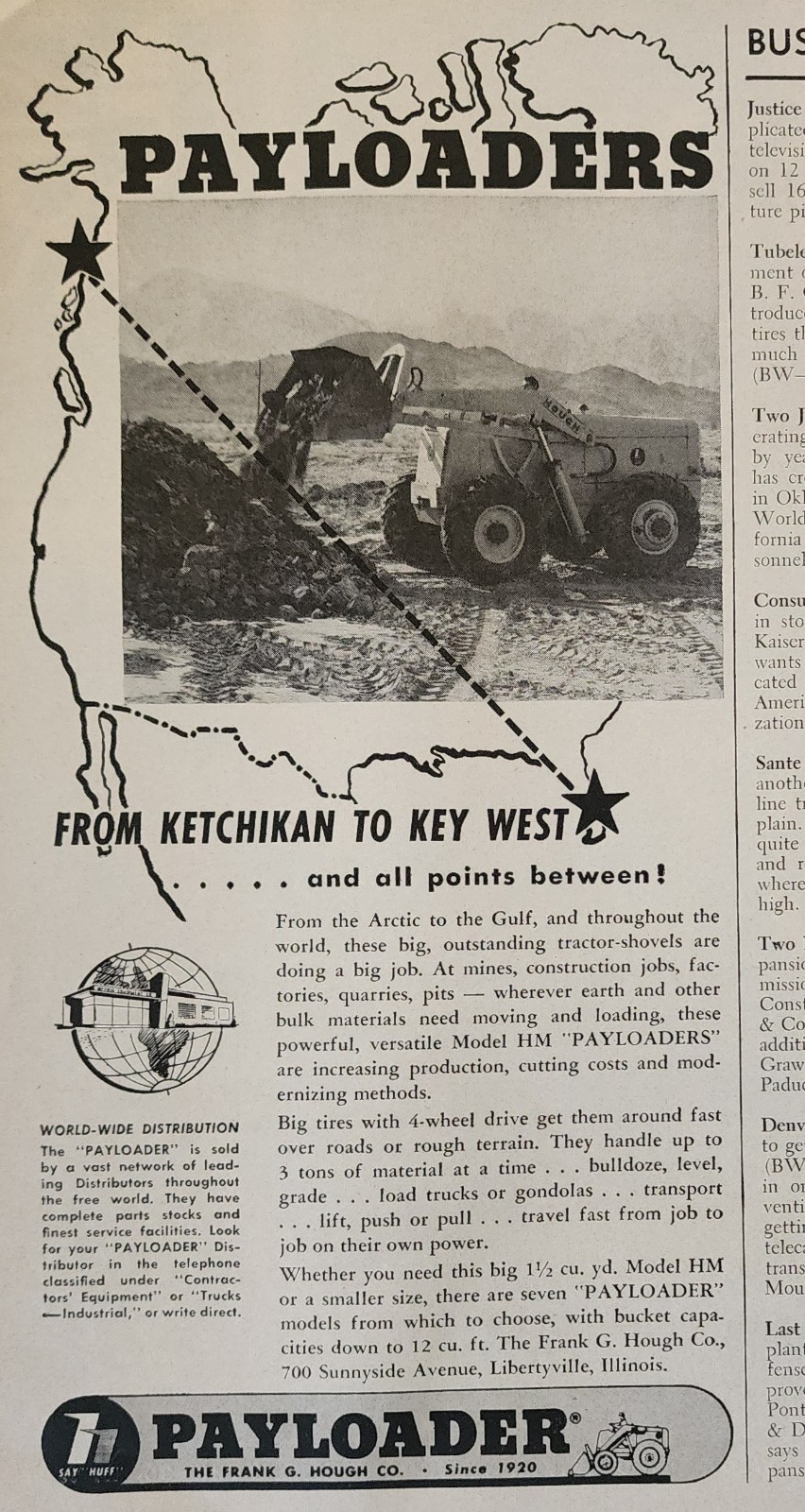 Payloader Tractor Picture Magazine Ad Vtg Original Wall Art Decor Construction