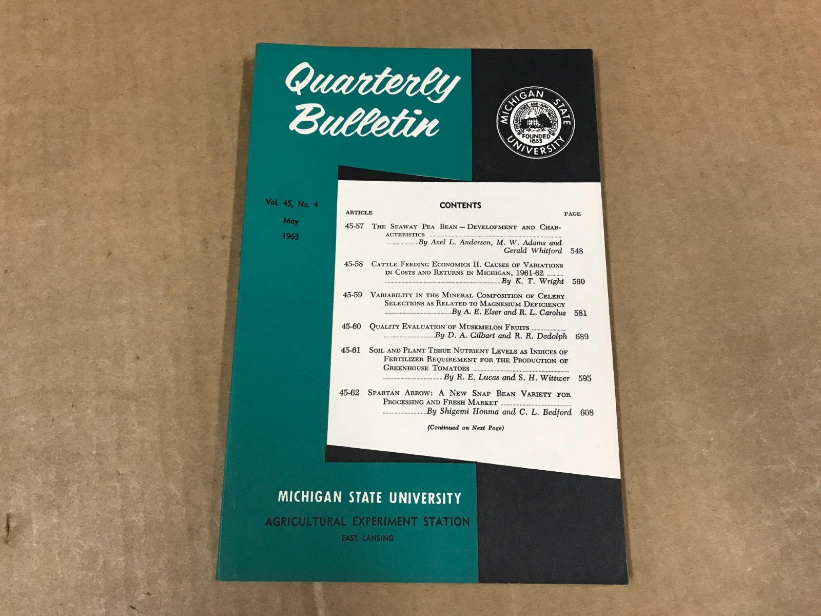 VTG Michigan State Agriculture Quarterly Bulletin – Vol. 45 No.4 – May 1963