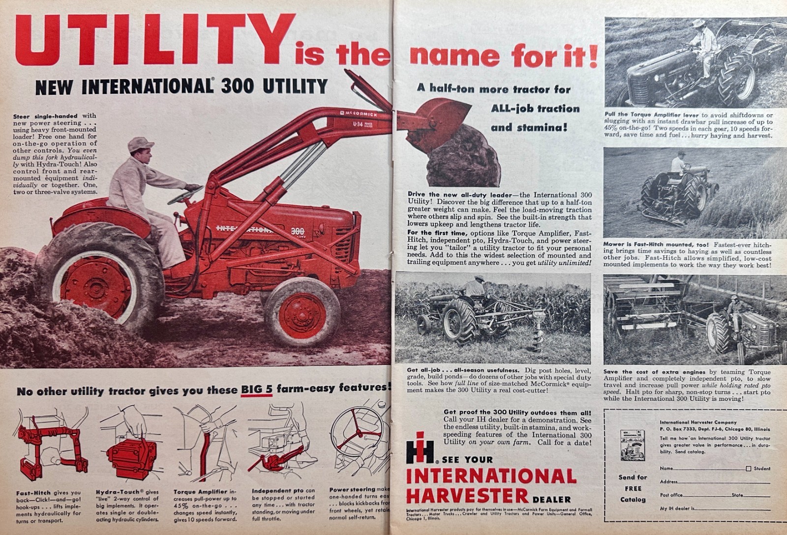 1956 (2-Page) International Harvester 300 Utility Tractor Ad #N1200