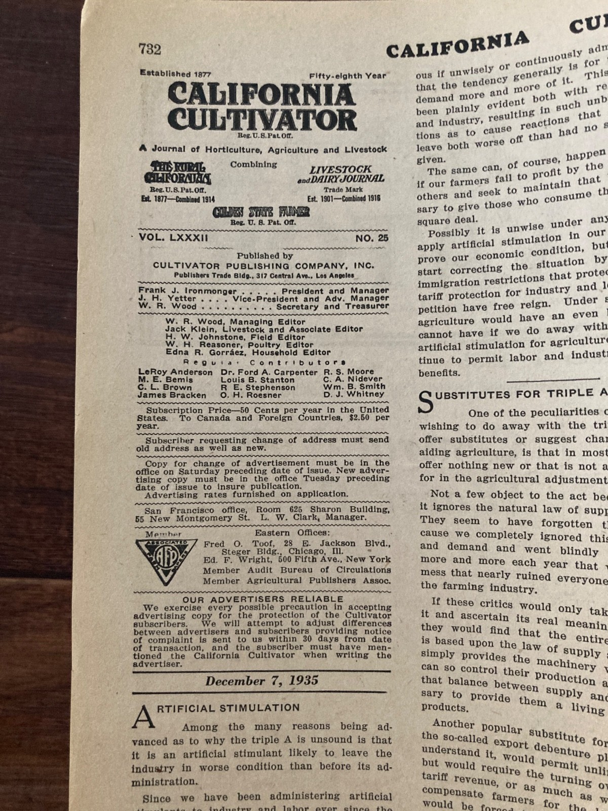 California Cultivator Agricultural Newspaper 1935 Biweekly Lot of 17 VHTF