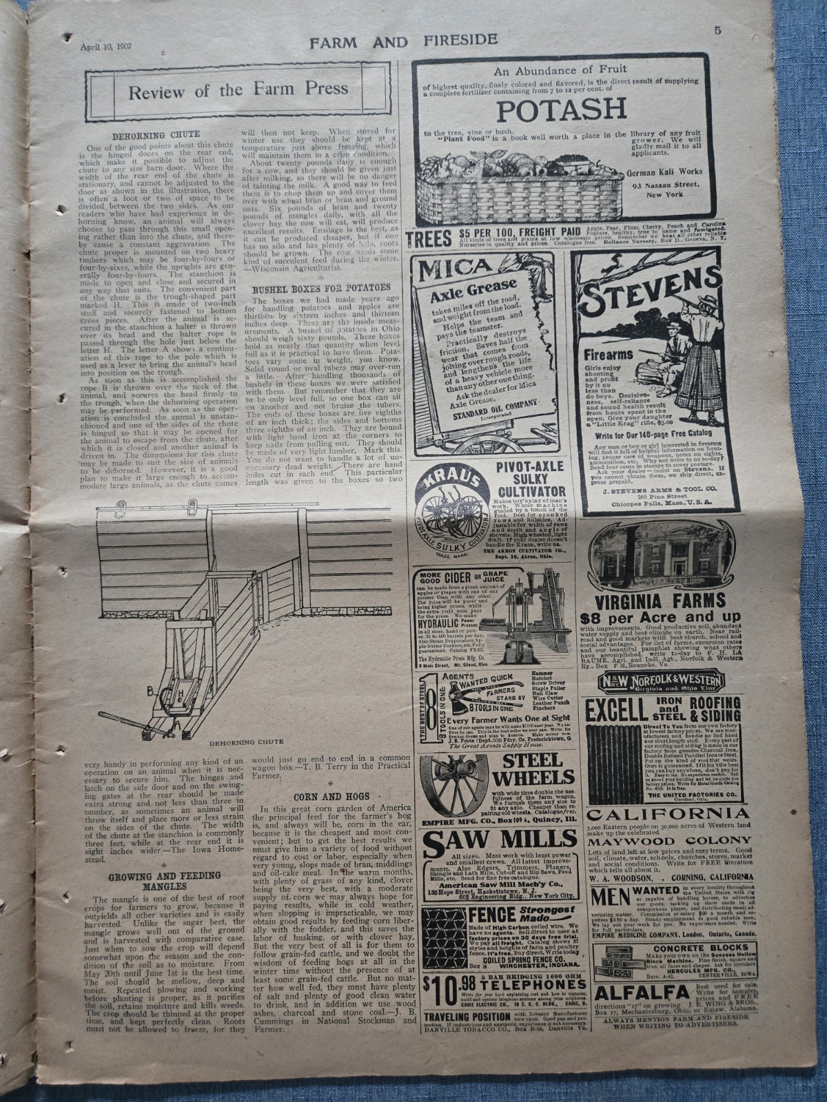 Farm & Fireside Newspaper April 10 1907 Articles Ads Fashion News Humor