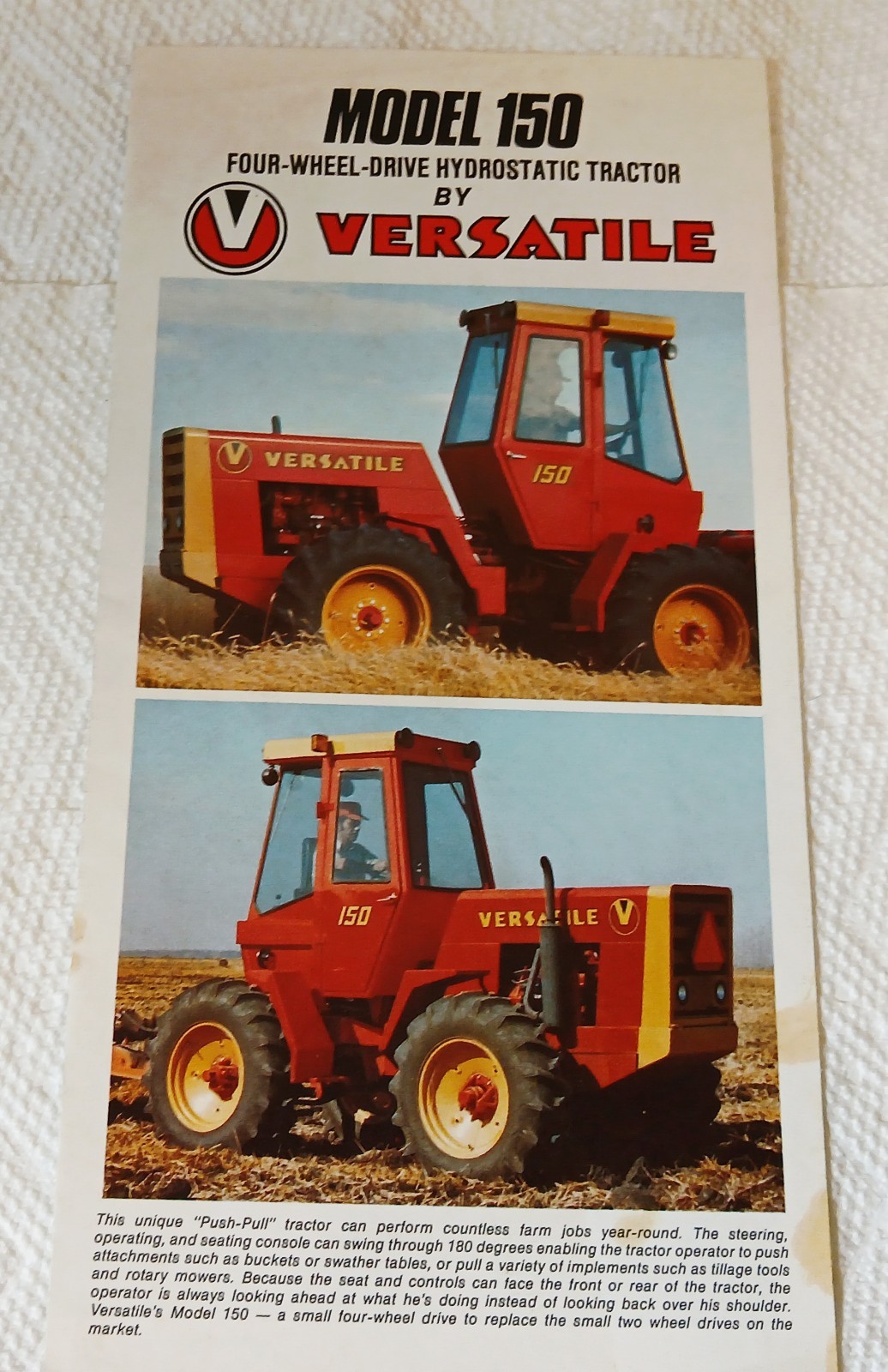 Versatile Model 150 Four Wheel Drive Tractor 4WD Brocure Sales Literature