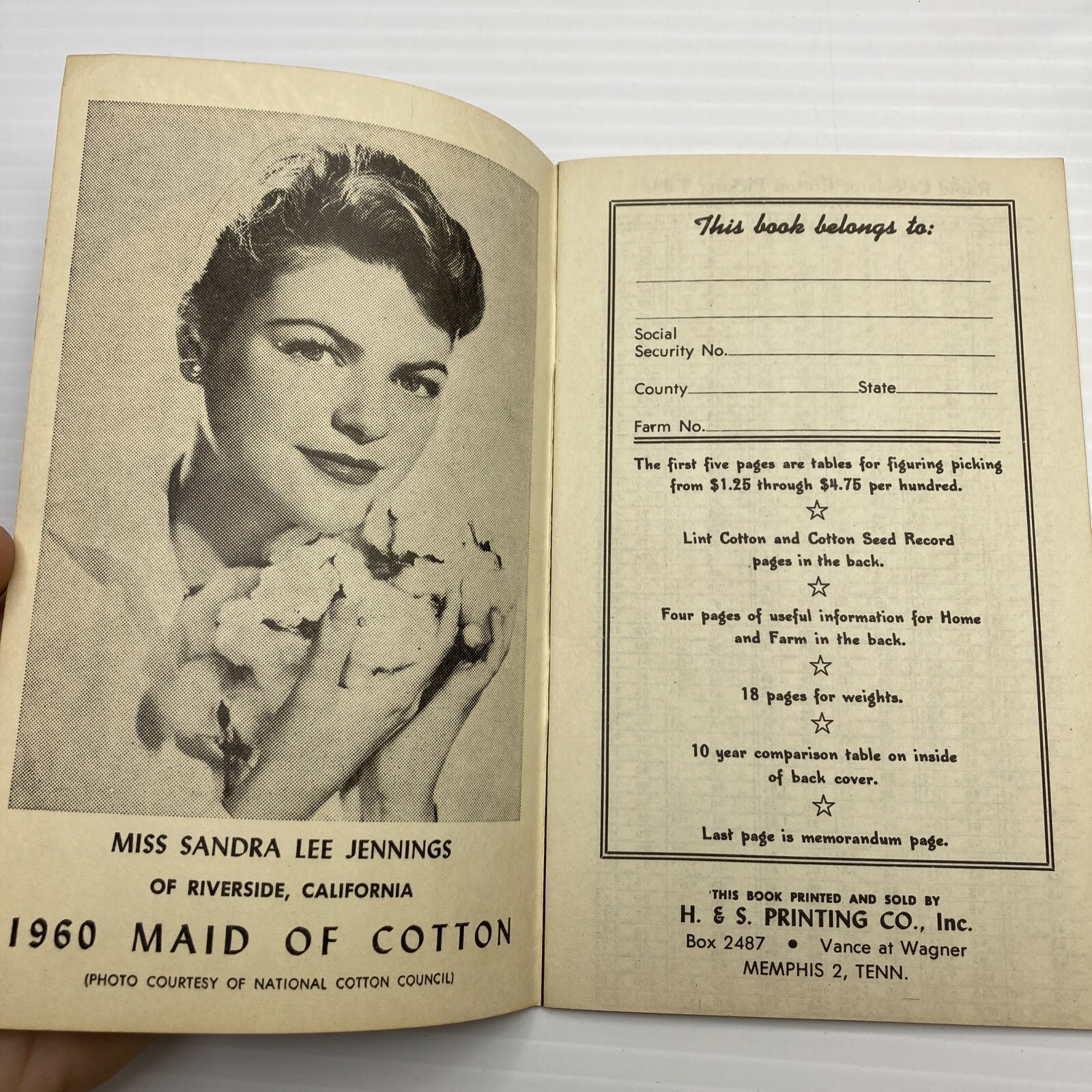 Valleyfield Gin Co Yarbro Arkansas Harvest Moon Cotton Picking Book Journal 1960