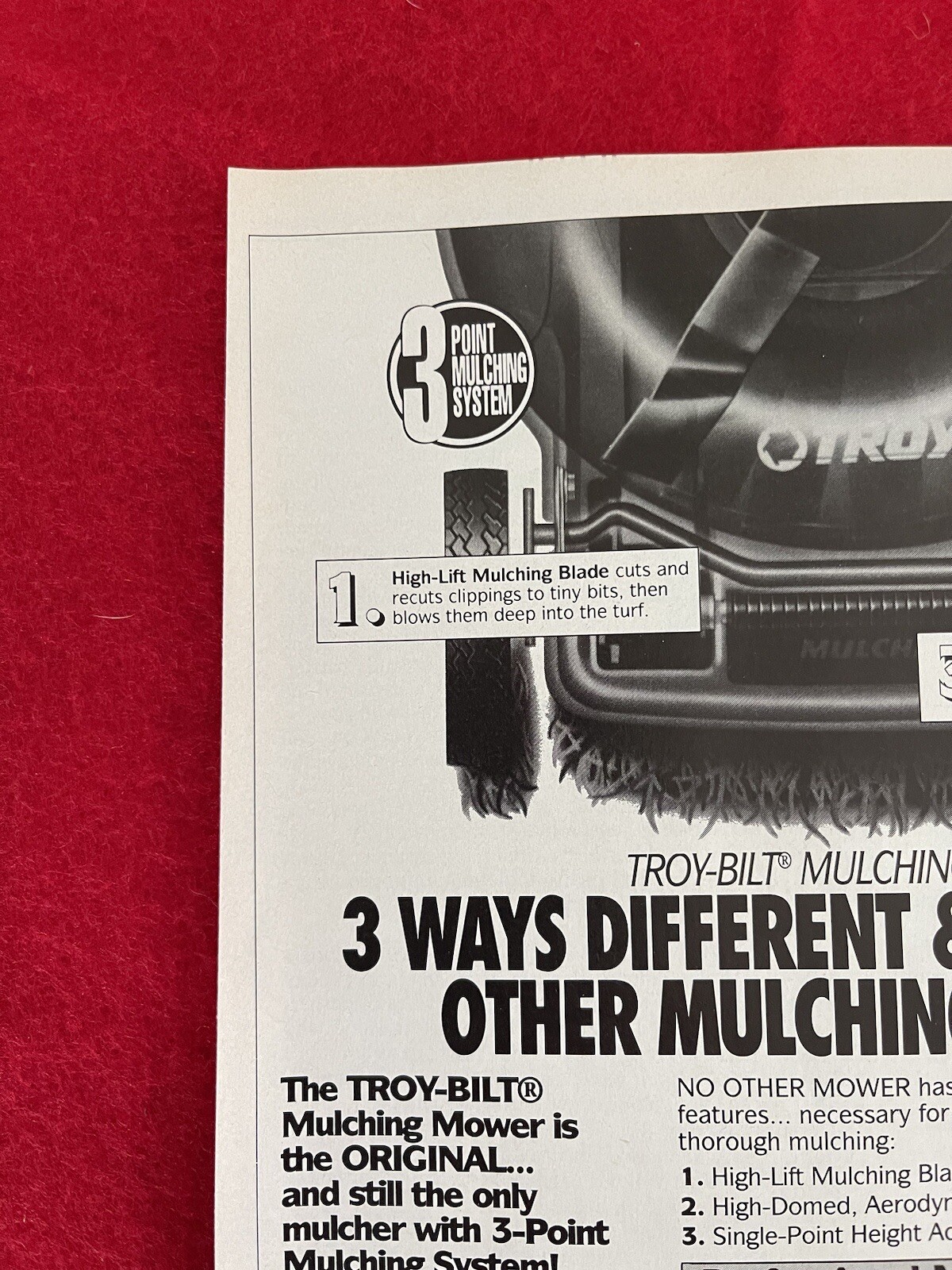 Vintage 1993 Troy Bilt Mulching Mower Print Ad