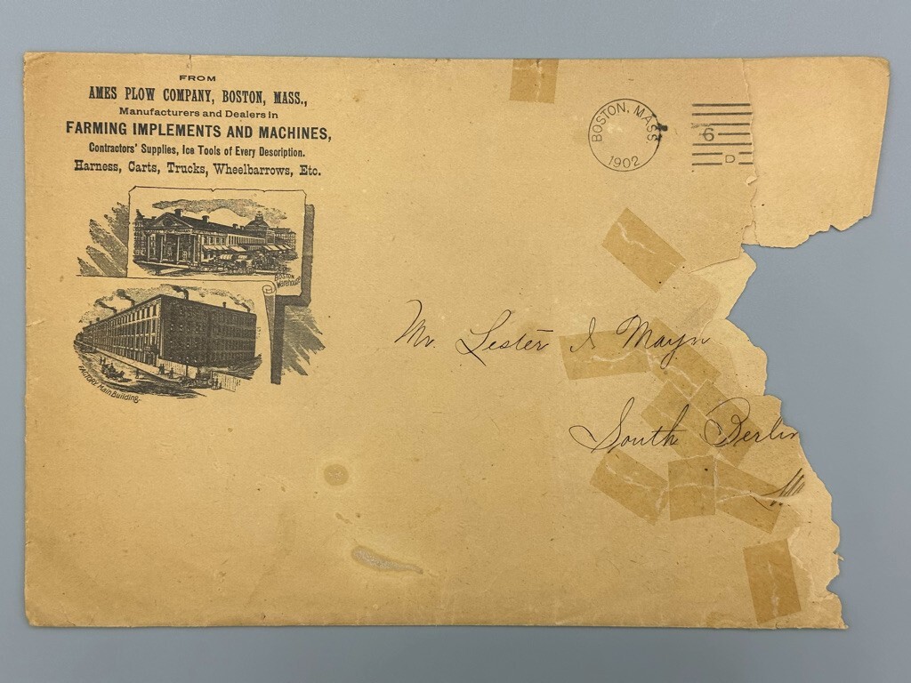 1902 AMES PLOW Antique FARM Illustrated Advertising POSTAL COVER Large Envelope