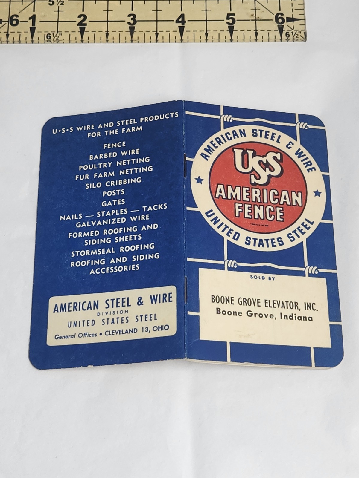 1953 NOS Patriotic American Fence US Steel Notebook Boone Grove, In