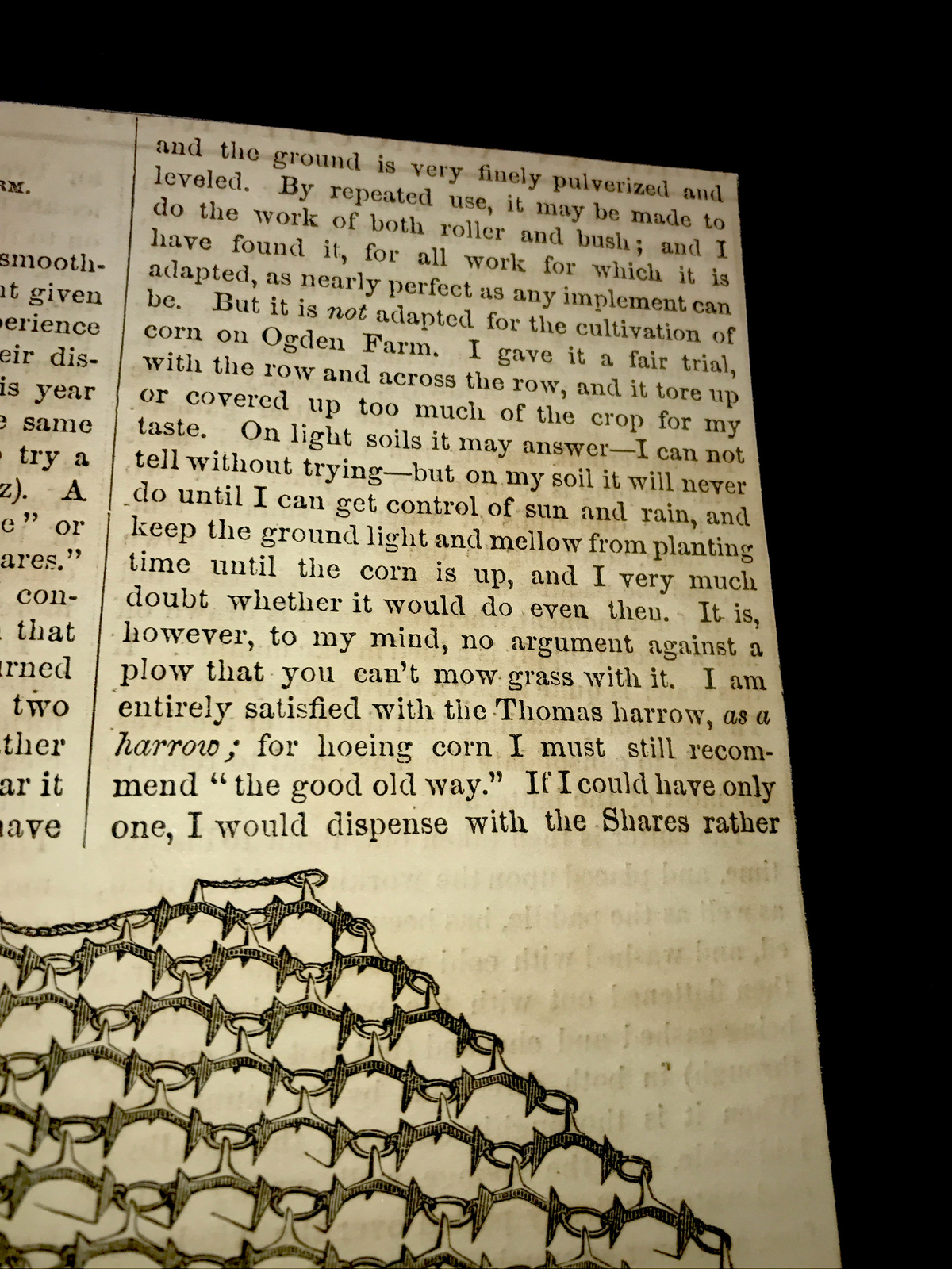 ORIGINAL 1872 Ogden Farm Harrows Engraving Advertising & Article – Rhode Island