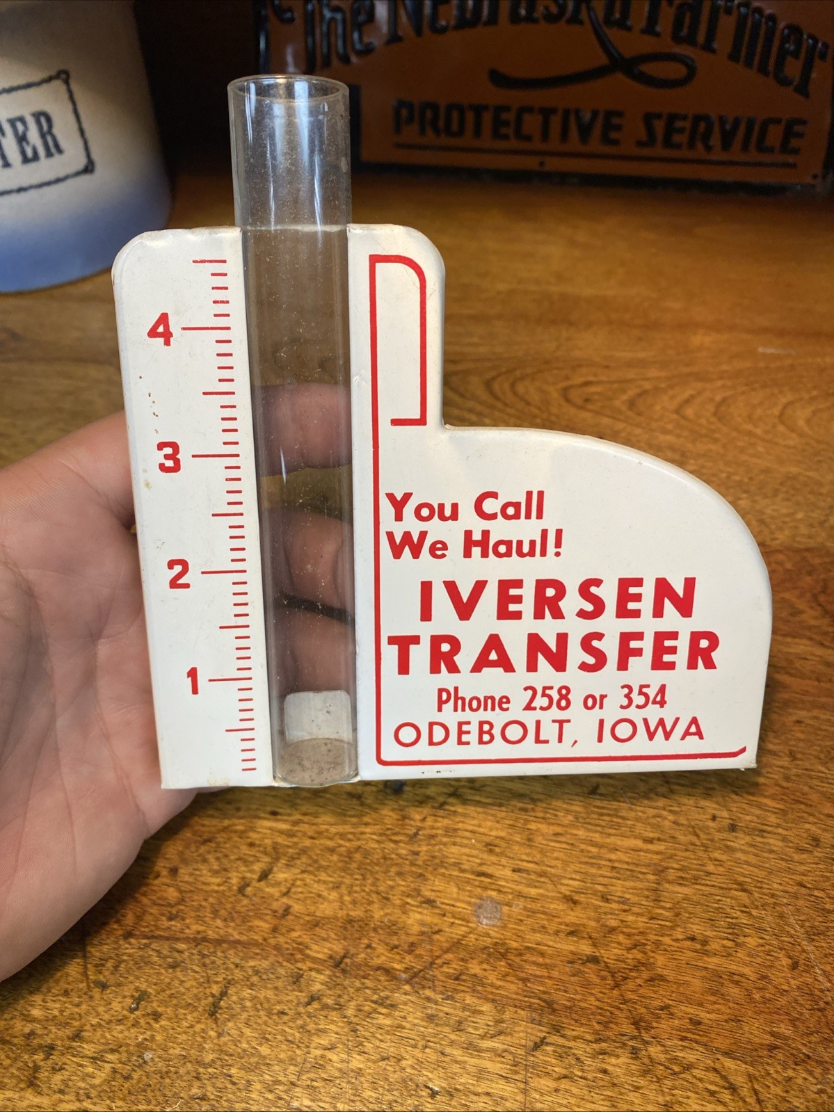 Vintage Iversen Transfer Rain Gauge Sign Odebolt Iowa Metal Sign