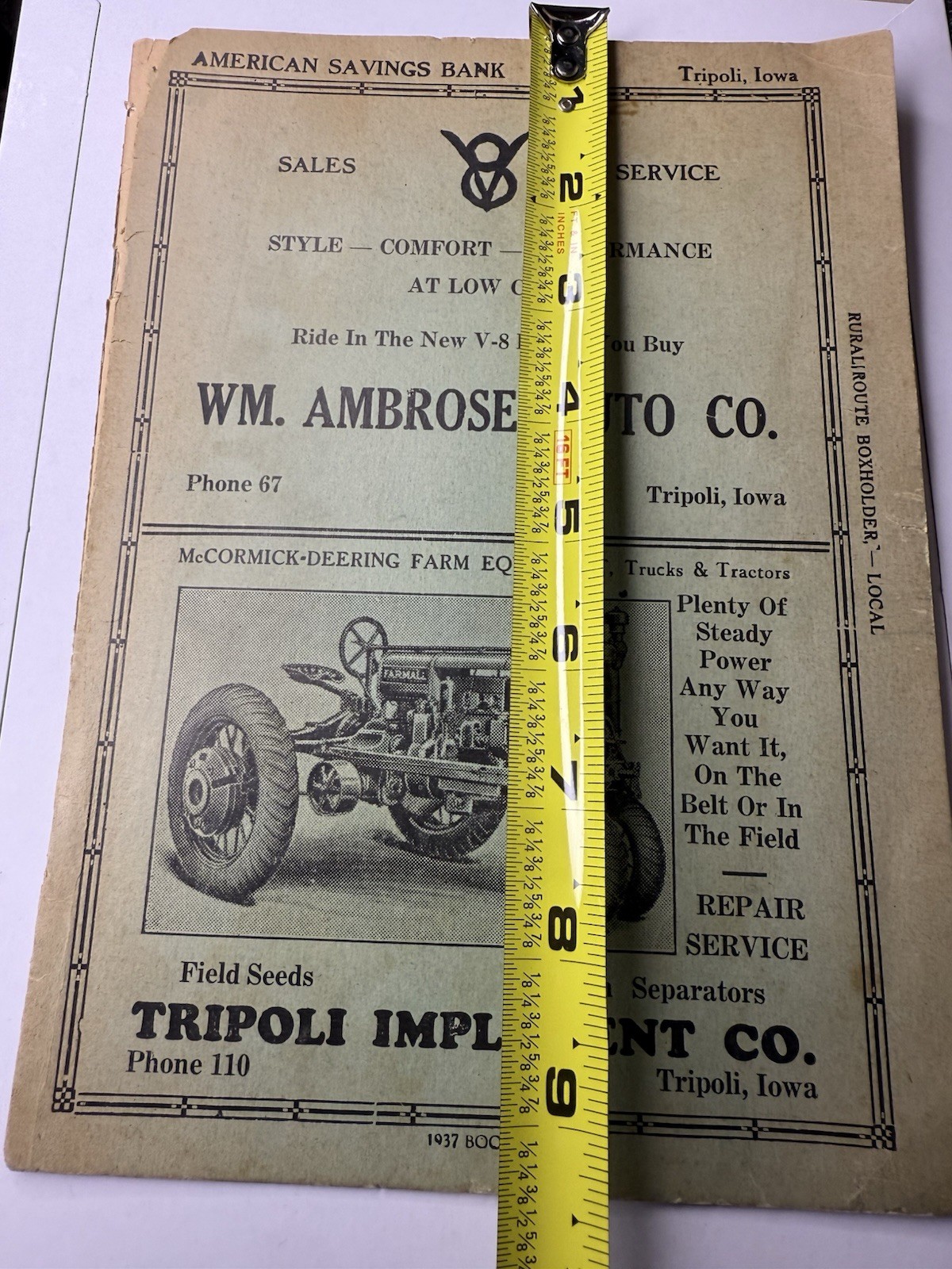 1937 Simplicity Farm Account Book Tripoli Iowa Advertisements Implement Co