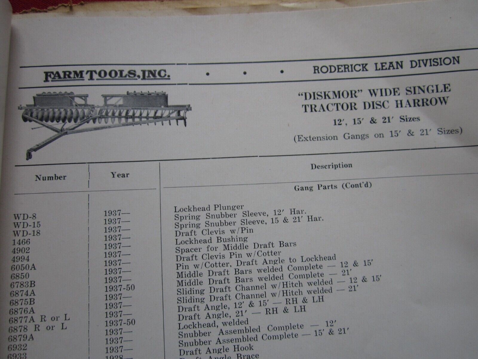1952 FARM TOOLS, INC HORSE DRAWN FARM IMPLEMENTS 70+ PAGE PARTS CATALOG MANUAL