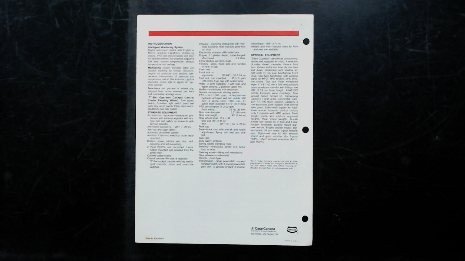 Case IH Model 2096 Tractor Brochure Vintage 1980s Agriculture Red Black