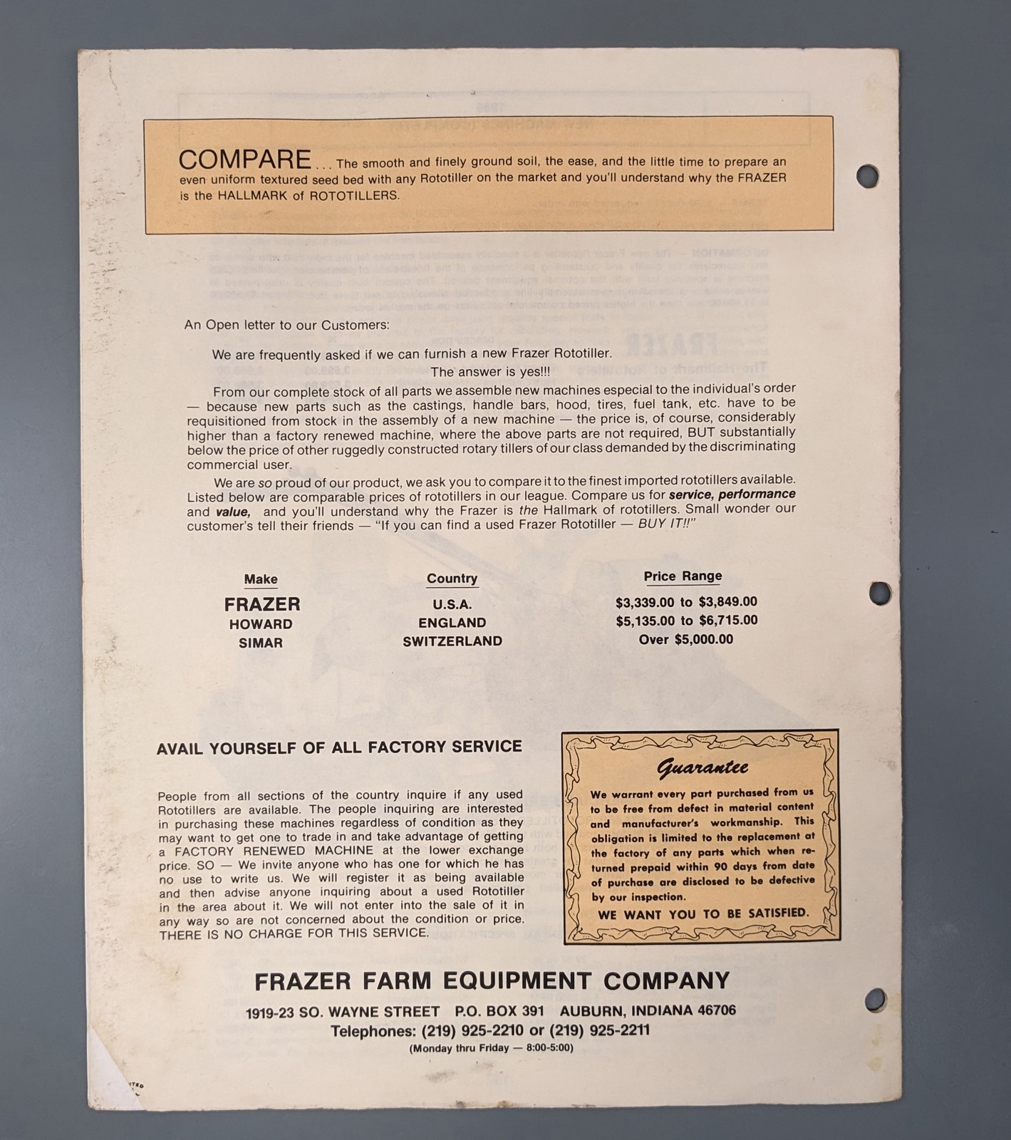 VTG Frazer Farm Equipment 1985 Rototiller Factory Parts + Price Catalog