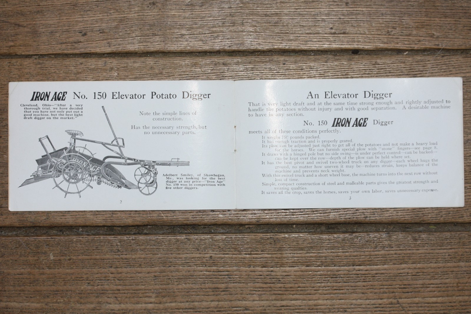 Iron Age No. 150, Bateman Manufacturing Co, Potato Digger Catalog, Early 1900&rsquo;s