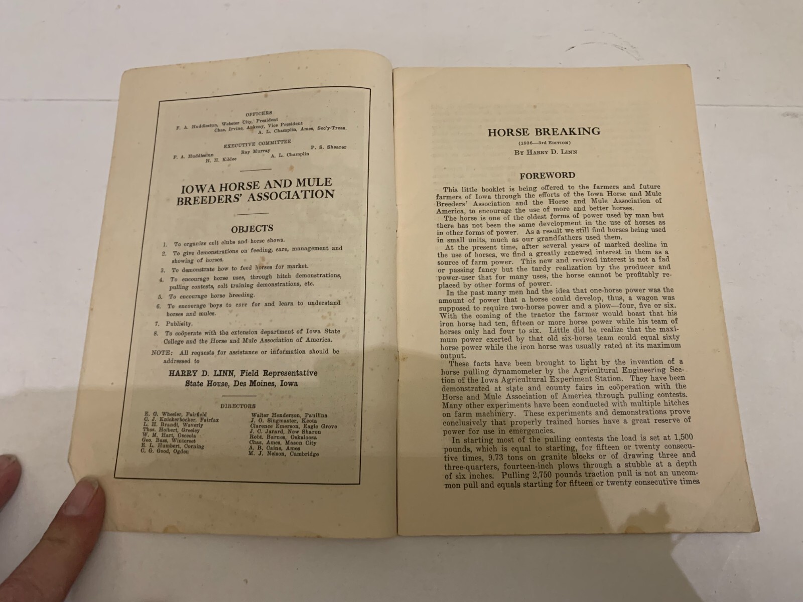 1936 Horse Breeding Harry D. Linn Booklet Iowa Horse & Mule Breeders Association