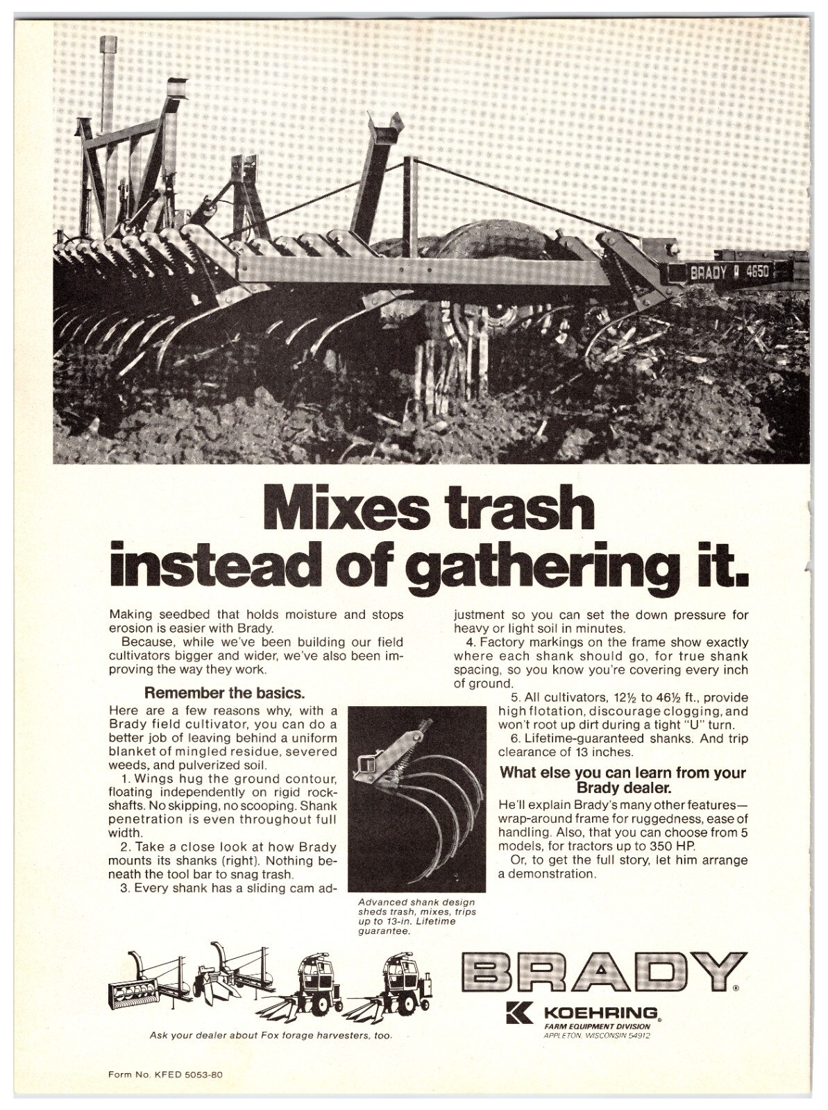1980s Brady Koehring Tillage Equipment Original Print Advertisement (11in x 8in)