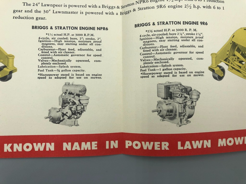 1940s MOTO-MOWER Green LAWN MOWER Vintage ADVERTISING Brochure BRIGGS & STRATTON