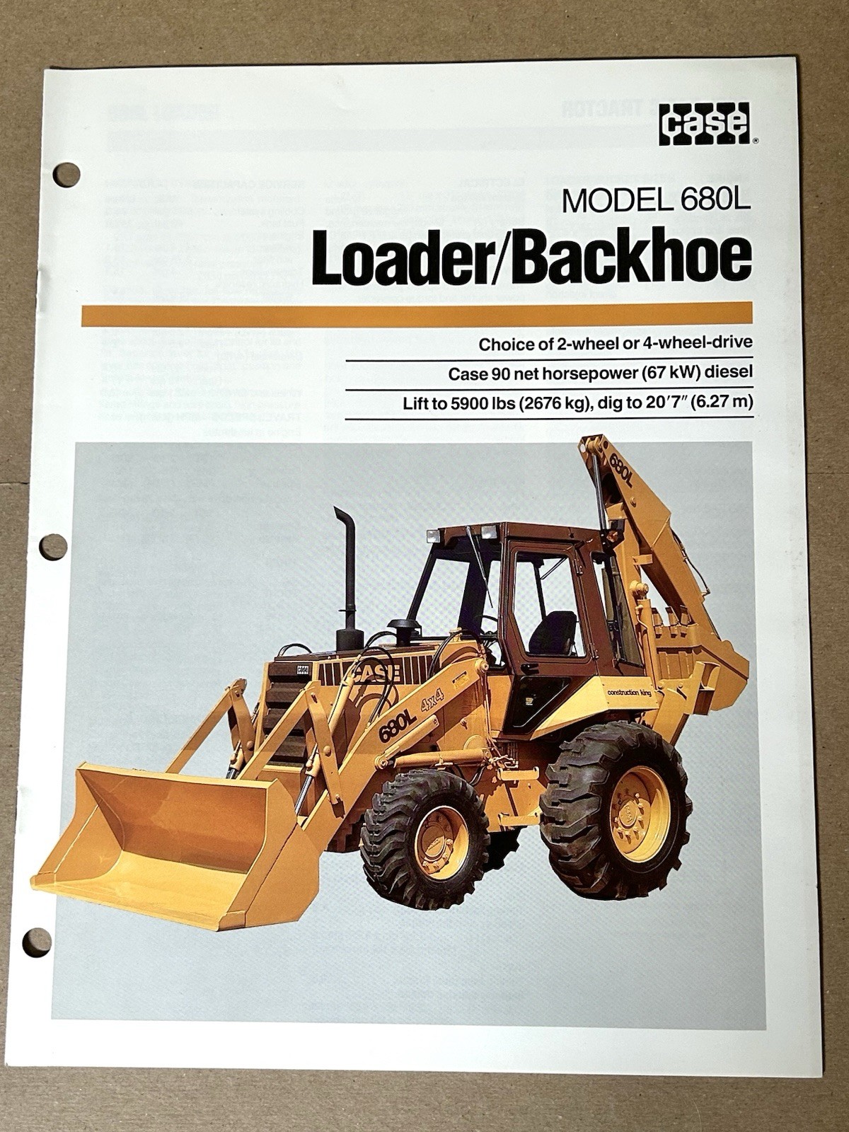 Case 680L Loader Backhoe 8 page Dealer&rsquo;s Specifications Brochure 1989