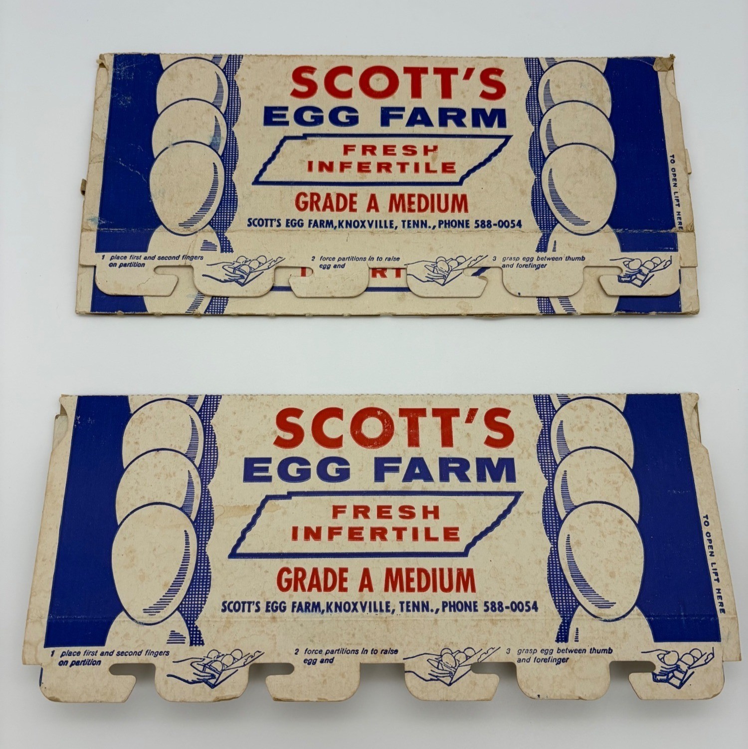 Vintage Scott&rsquo;s Egg Farm Knoxville TENN Egg Cartons Pair Grade A Medium Local Ad