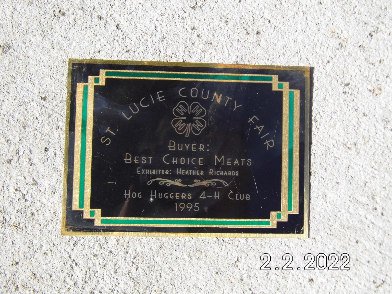 1995 St. Lucie Co. Fair 4-H Hog Huggers Exhibitor Plaque Best Choice Meats 7 x 5