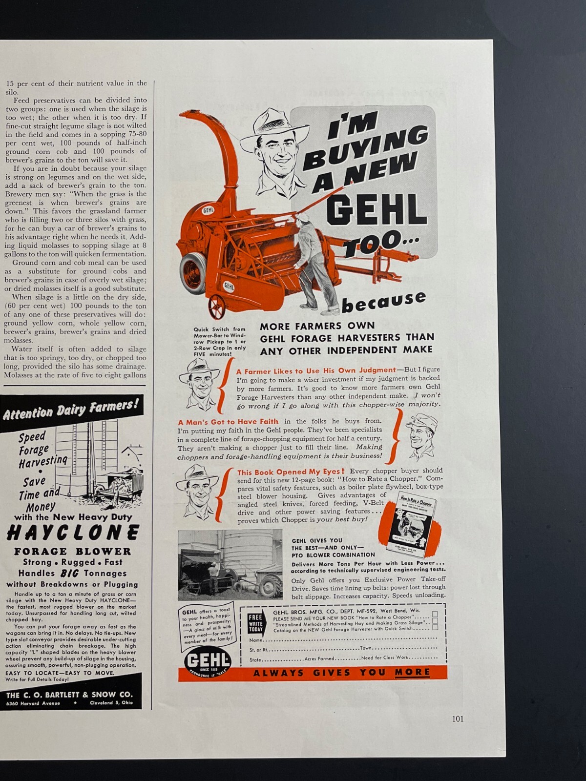 1956 Gehl Forage Harvester – Original Print Advertisement (6in x 13in)