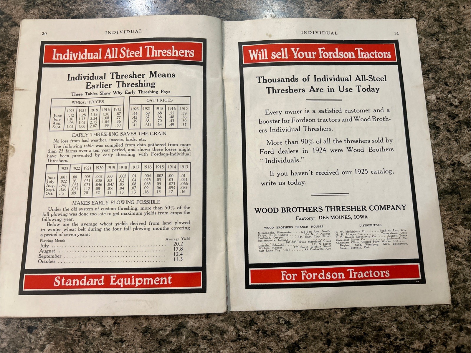 1925 Wood Brothers Thresher For Fordson Tractor Brochure Ag Equipment Ephemera