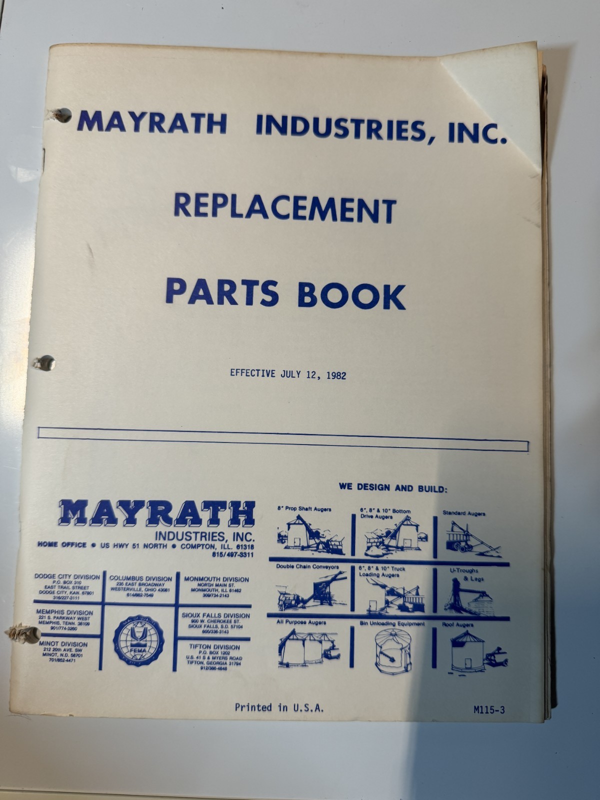 1982 Mayrath Industries Inc Replacement Parts Book DEALER SALES CATALOG BROCHURE