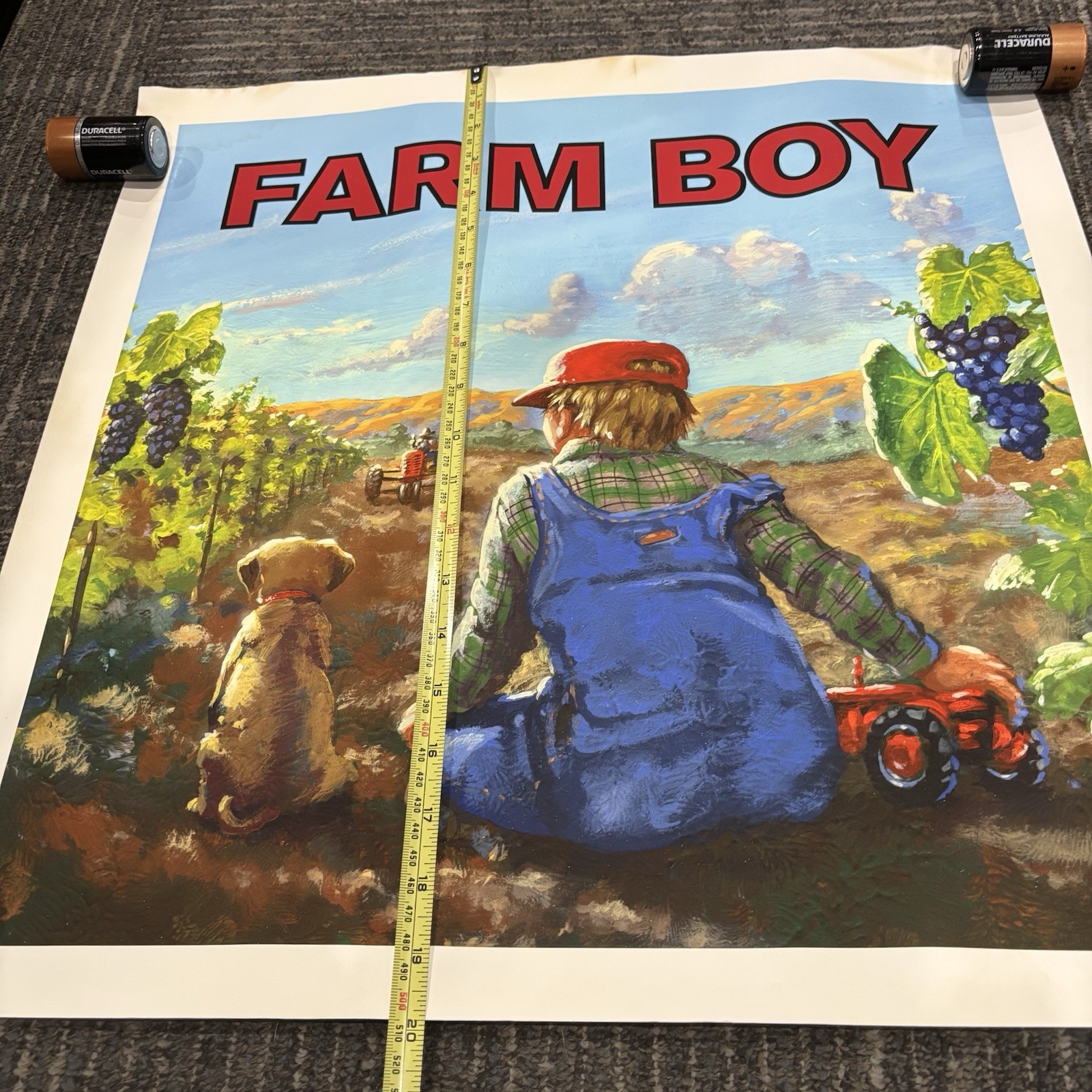 Vivid Farm Boy Vineyard Advertising Poster Coveralls Tractors Dog Screen Print?