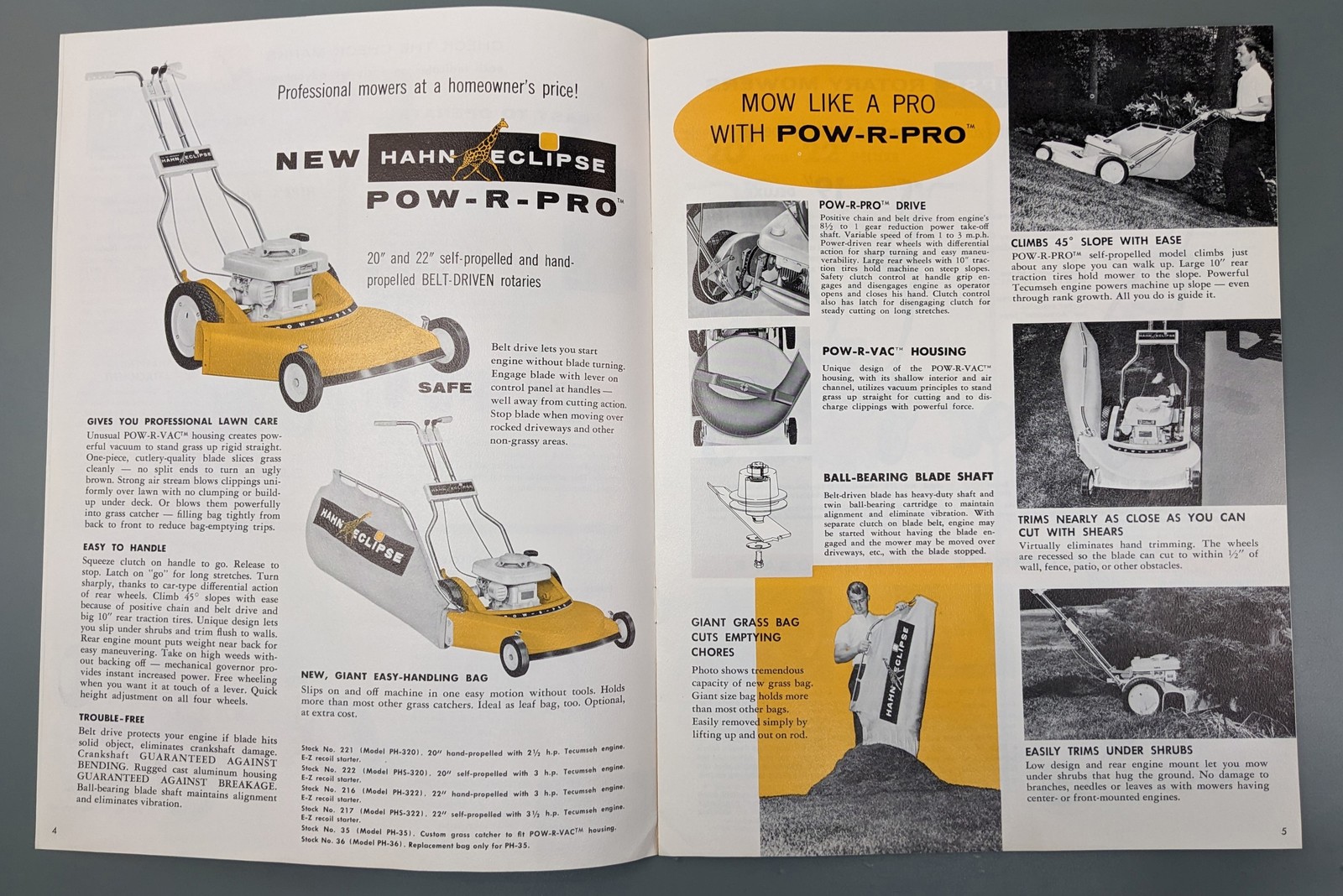 Hahn Eclipse Lawn Tractor + Mower Brochure/Ads, 1964 POW-R-BOY POW-R-PRO