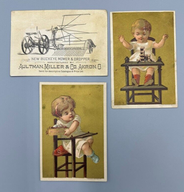 1880s Aultman Miller BUCKEYE MOWER Farm Advertising Trade Cards AKRON Ohio