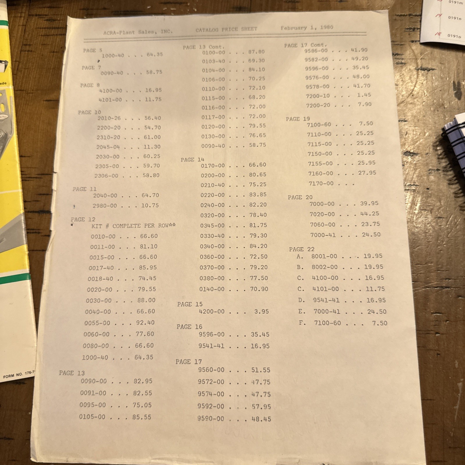 1980 ACRA-Plant Catalog With Price Sheet, Form 176-79