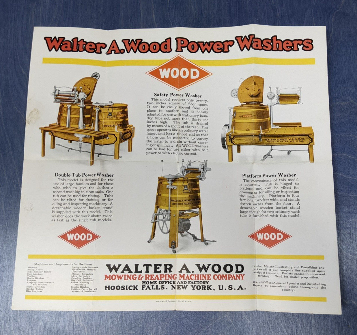 Circa 1920 Fold Out Brochure Walter Wood Power Washers Little Trojan Engine Nice