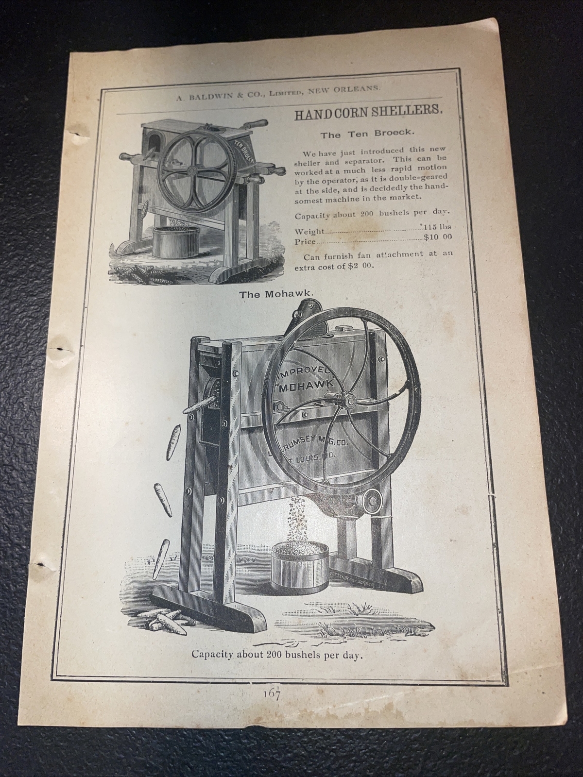 1891 Baldwin – Mohawk Corn Sheller (St. Louis) – Farm Advertising – New Orleans