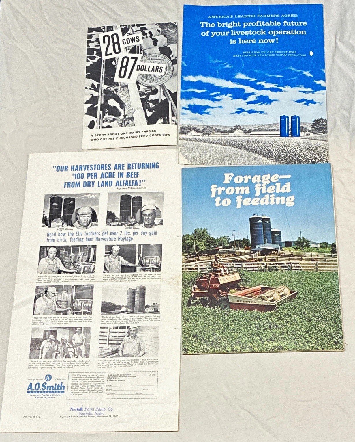 Lot of 4, A.O. Smith Harvestore System Haylage Agriculture Advertising Brochures