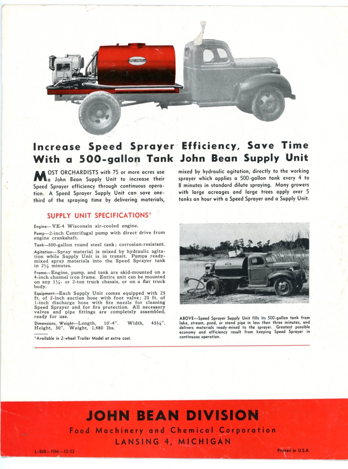 John Bean Speed Sprayer for fruit 1952 brochure John Bean Div. Lan Michigan