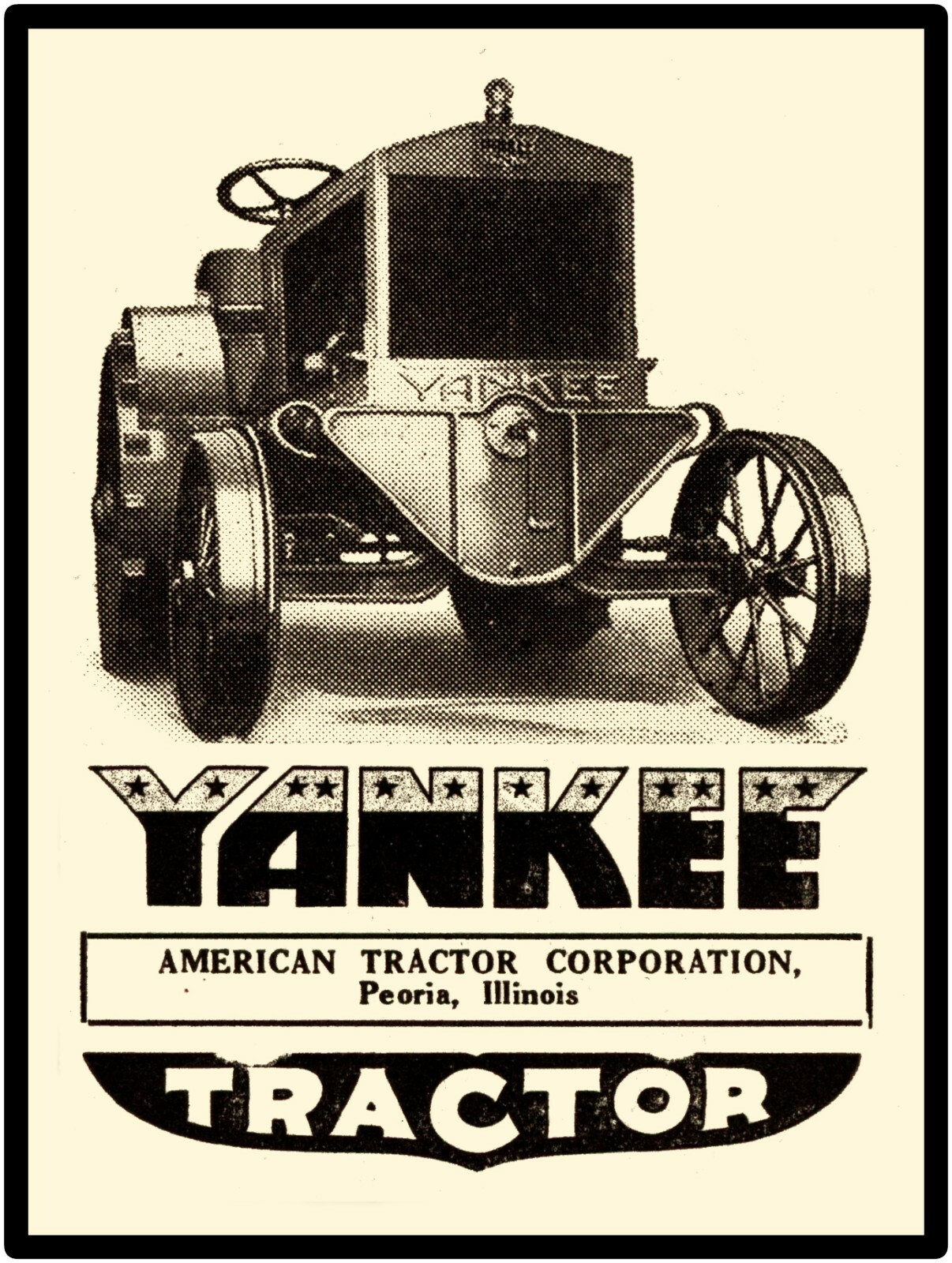 1919 American Tractor Corp Metal Sign: Yankee Tractor Featured, Peoria, Illinois