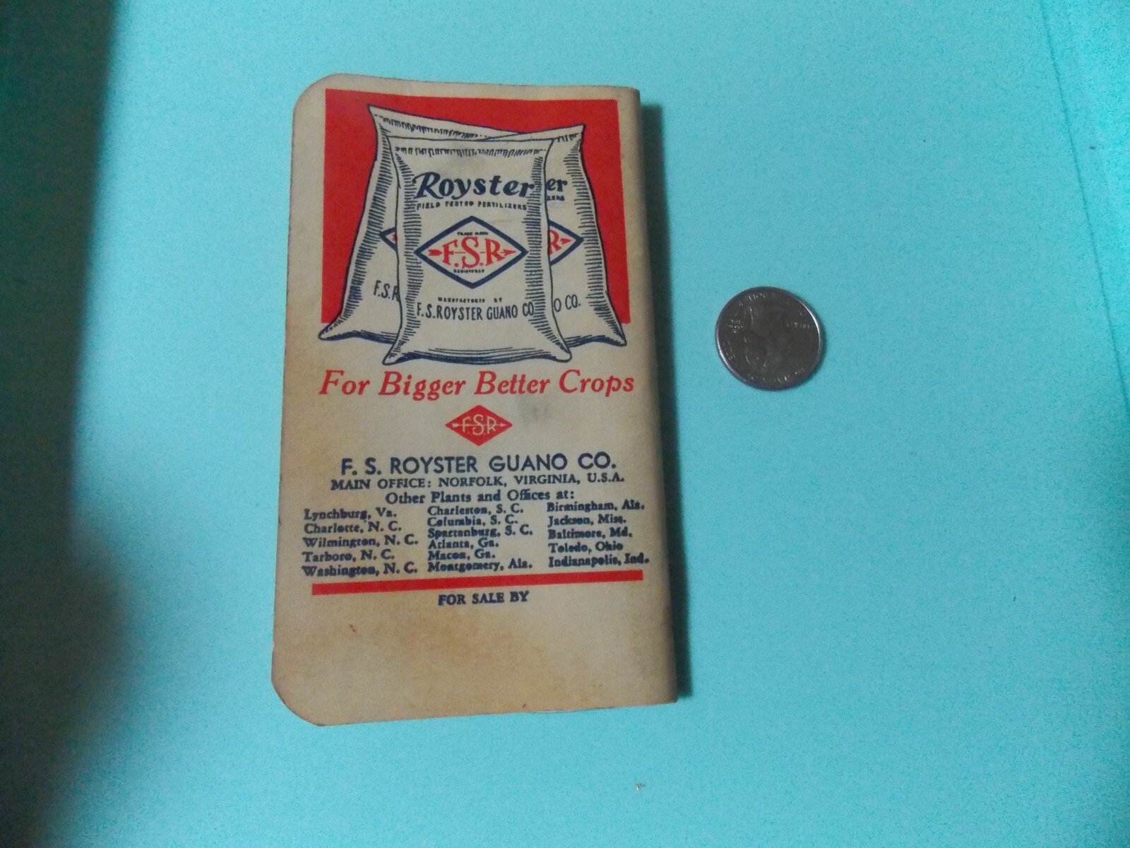 Vintage 1945 Royster Fertilizer Note Book