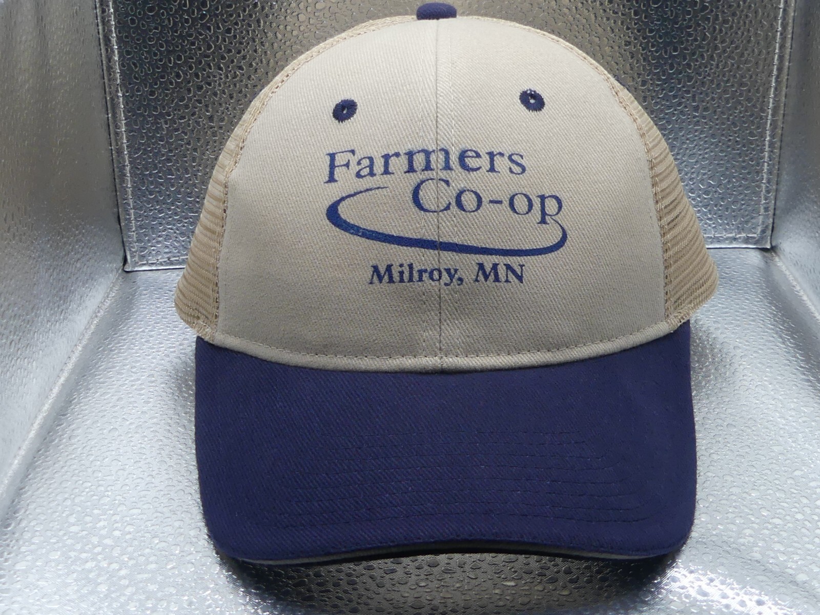 Farmers Co-op Milroy MN Otto Light Brown Blue Mesh Back Snapback Trucker Hat Cap