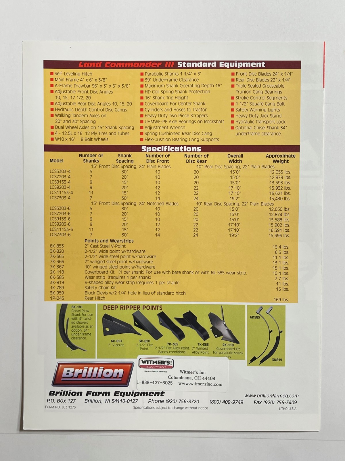 Brillion Land Commander III Sales Brochure *Showroom Sales Booklet*