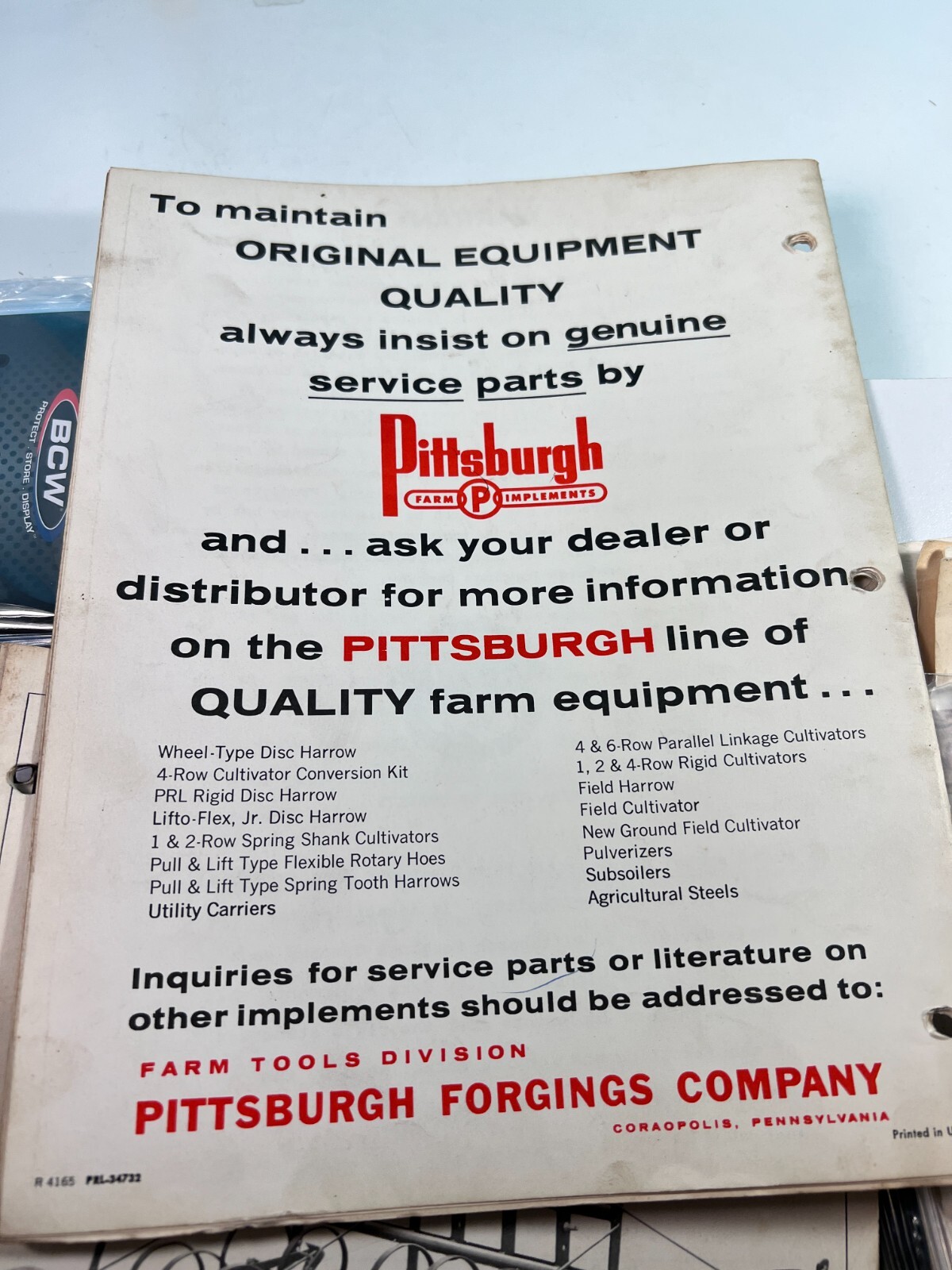 Pittsburgh Forging Co Assembly & Operating Instructions Rigid Disc Harrow