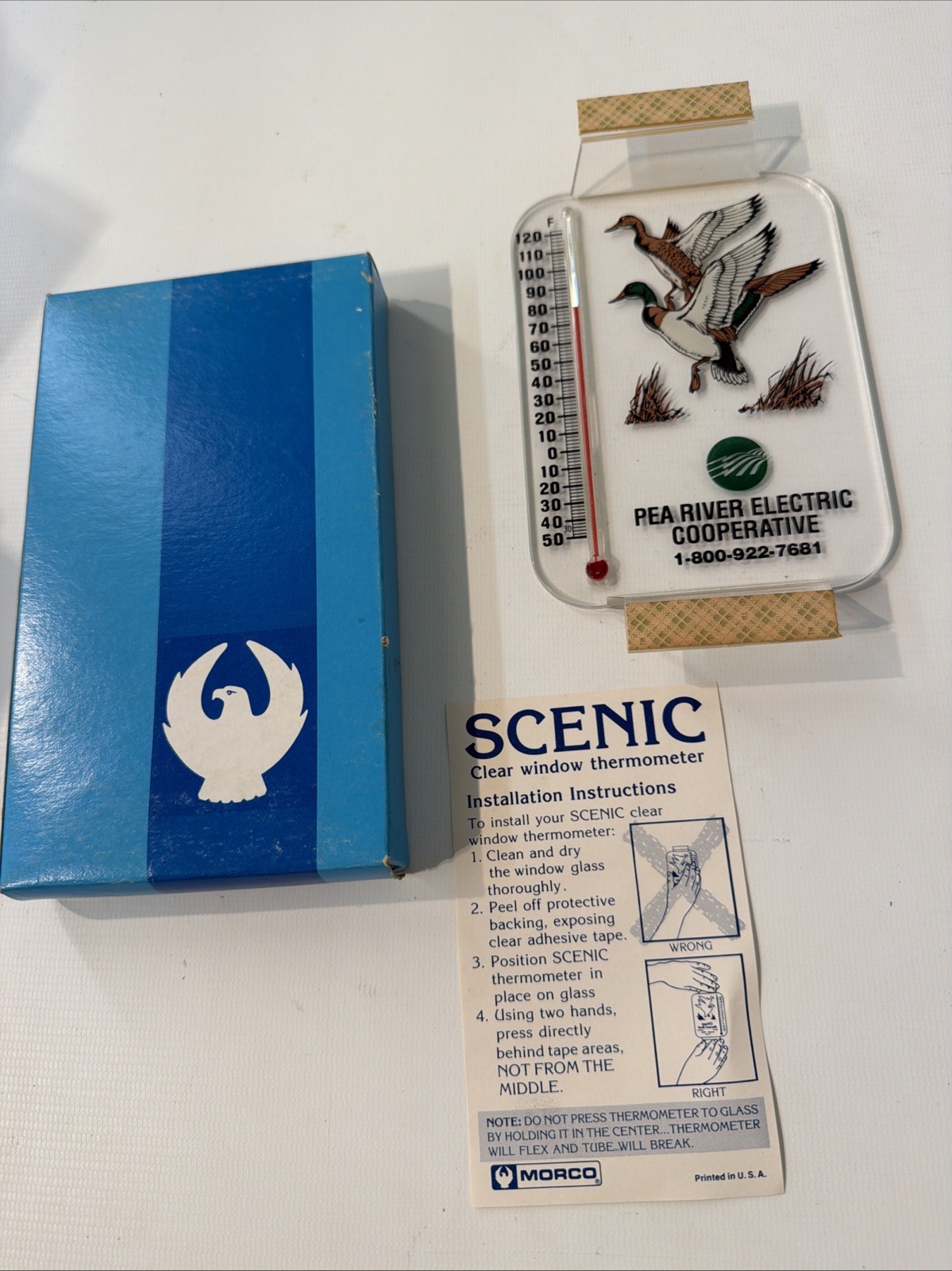 Vintage NOS Morco Scenic Clear Window Thermometer Pea River Electric Co-op Ducks