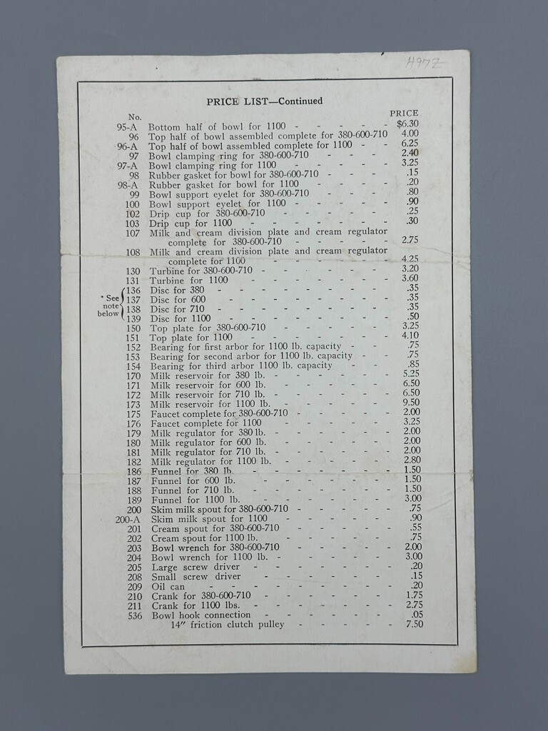 Antique MELOTTE CREAM SEPARATOR Dairy Farm Advertising Price List Babson Bros Co